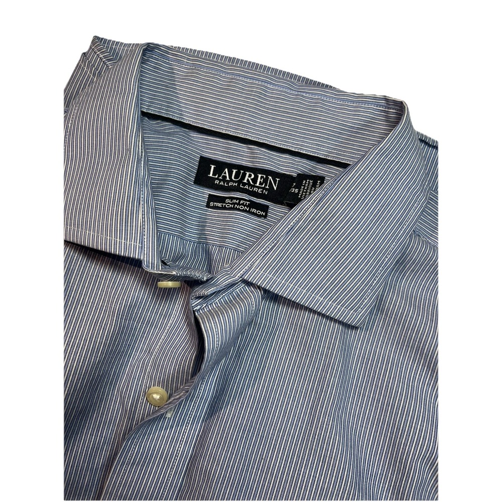 Lauren Ralph Lauren Mens Black Label Button Down 17 34/35 Slim Fit Blue Striped